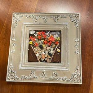 3-D HANDMADE FLORALS IN CERAMIC FRAME